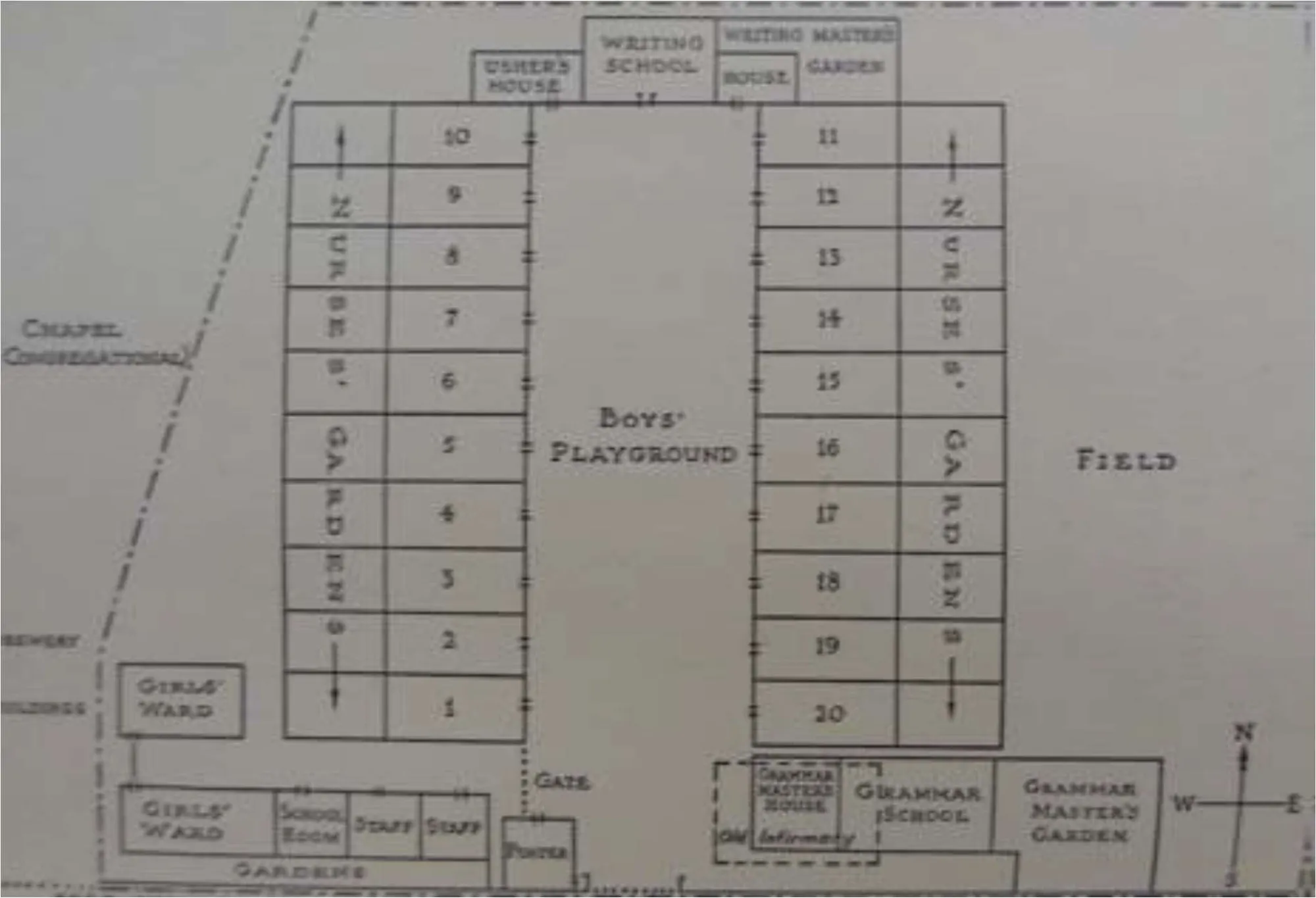 Plan of Christ's Hospital, Hertford, before its 1796 reconstruction