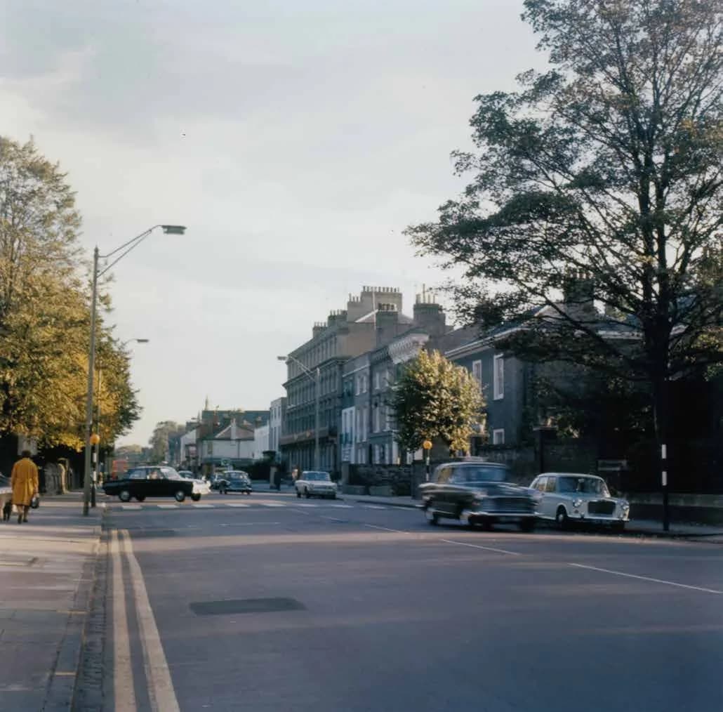 Hills Road in 1975, showing Cintra House's stucco in darker colours than today